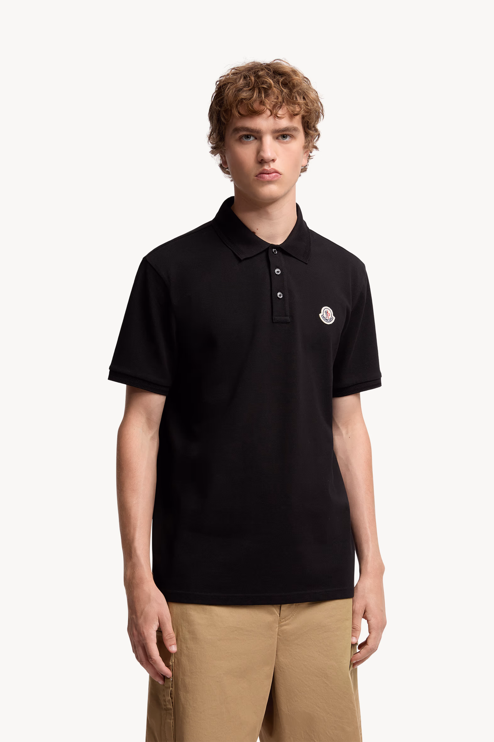 Polo de piqué de algodón con parche con logotipo Hombre Negro Moncler 3